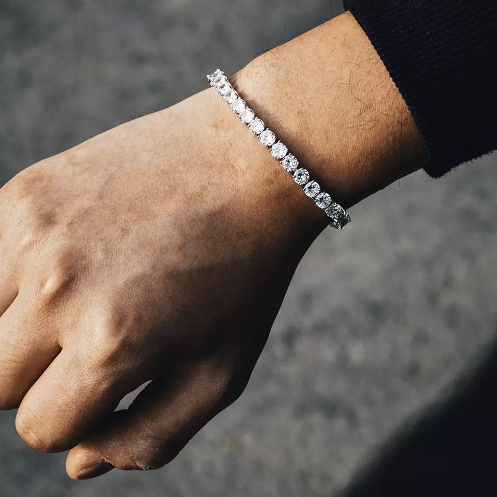 🛳 5mm Silver Full Drill Tennis Crystals Bracelet